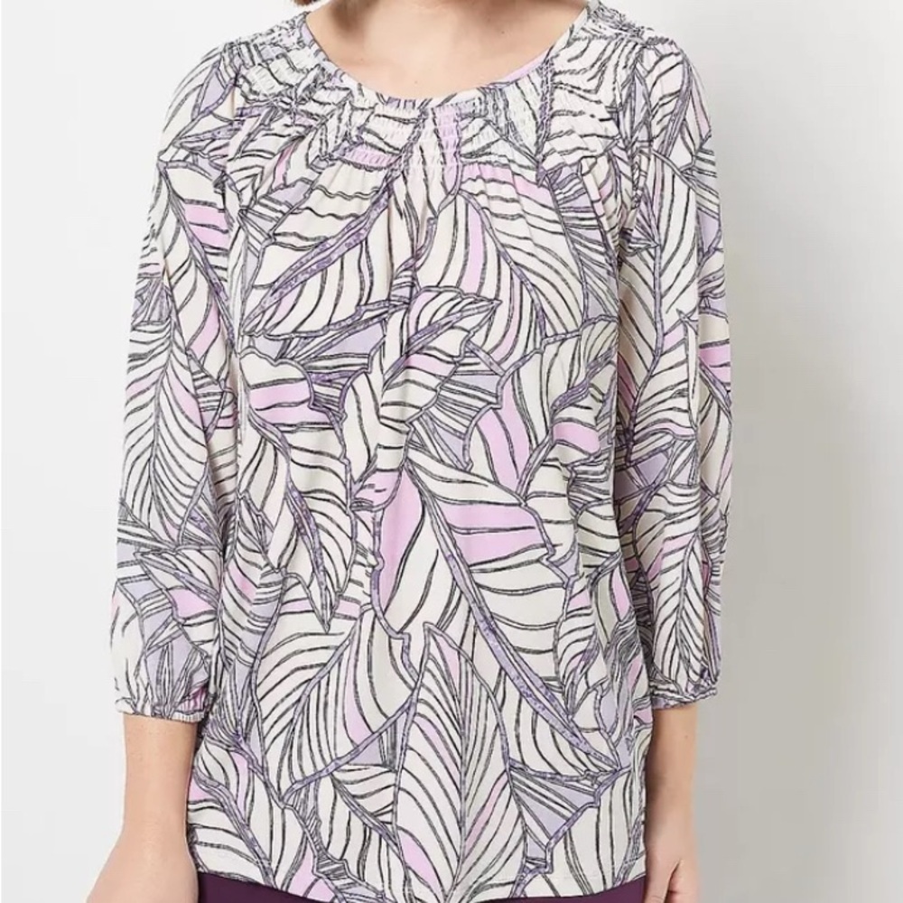 Susan Graver Liquid Knit 3/4 Sleeve, Smock Neck Top